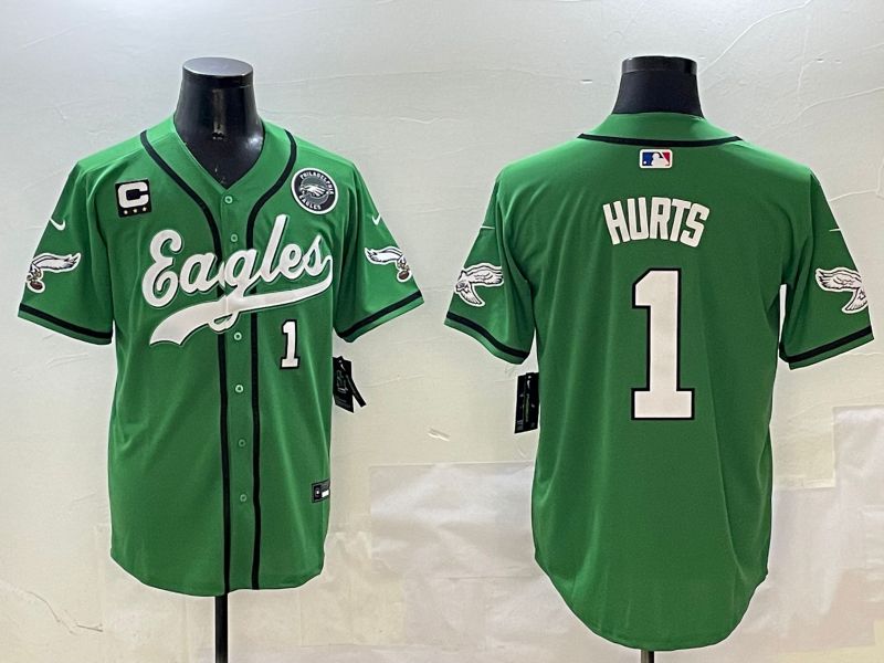 Men Philadelphia Eagles #1 Hurts Green three generations Jointly Name 2025 Nike Limited NFL Jersey style 15